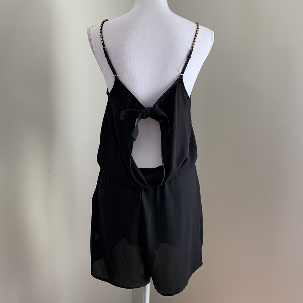 ROMEO & JULIET Couture Gold Beaded Open Back Black Romper - Picture 9 of 13